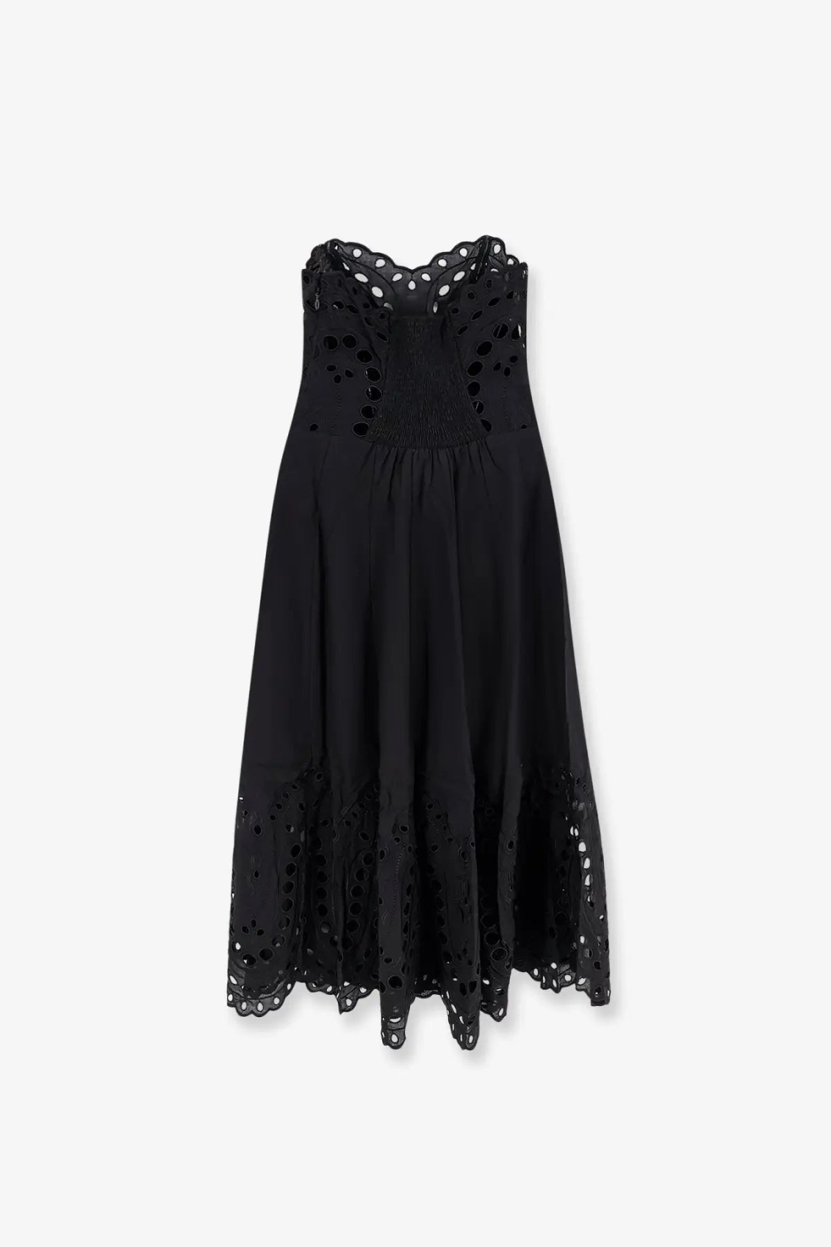 Charo Ruiz Ibiza women’s marlin long black sleeveless dress with intricate eyelet embroidery on neckline and hem