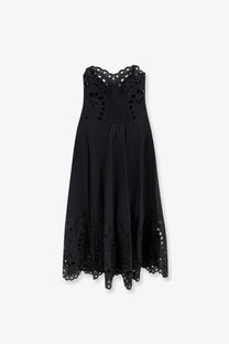 Charo Ruiz Ibiza women’s marlin long black sleeveless dress with intricate eyelet embroidery on neckline and hem