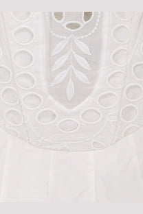 Charo Ruiz Ibiza women’s marlin long white dress with delicate white embroidery leaf motif and circular eyelet detailing