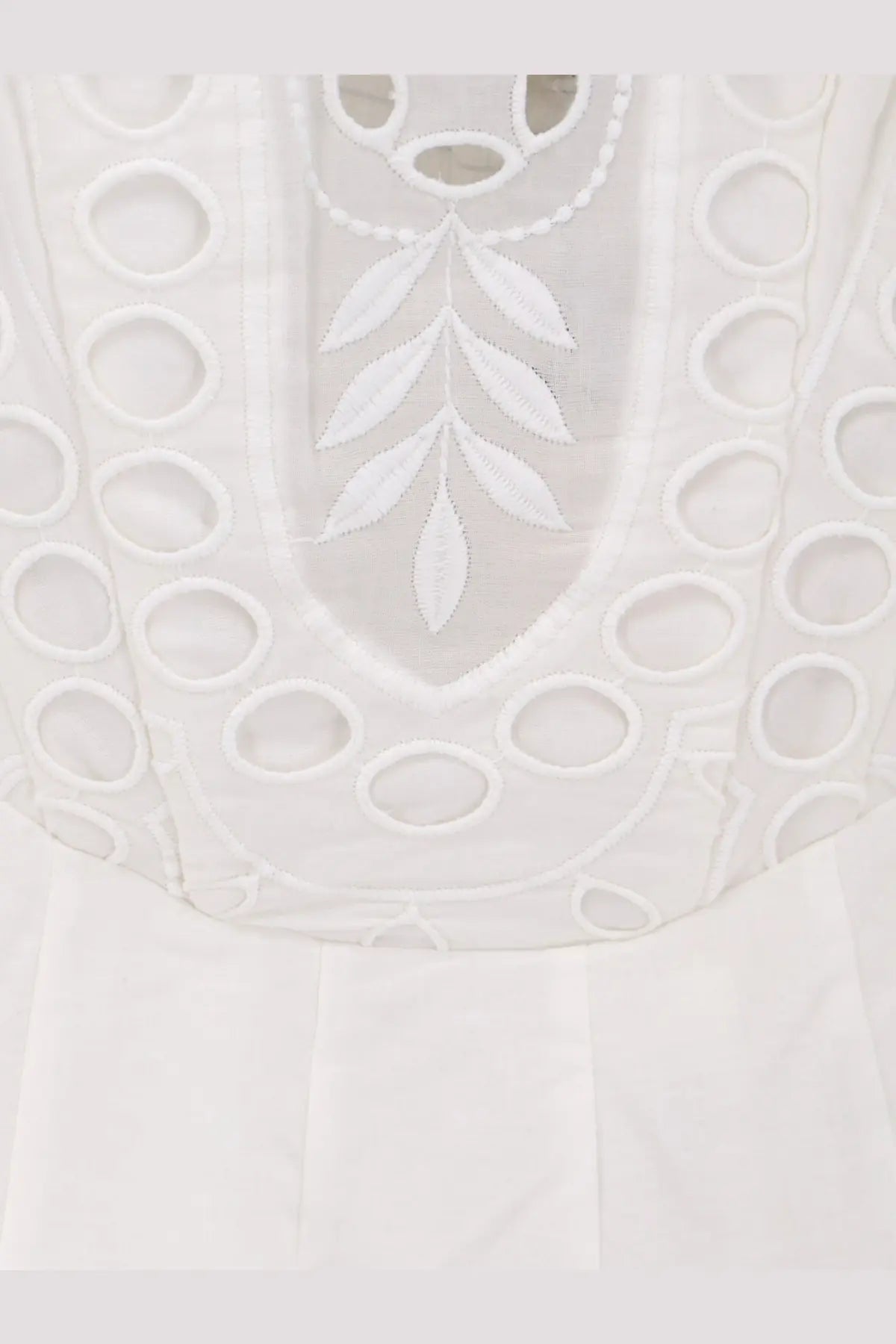 Charo Ruiz Ibiza women’s Marlin long dress white with white embroidery, delicate leaf motif, and circular eyelet detailing