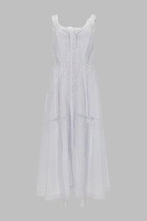 Charo Ruiz women’s abito lungo Dafelle white sleeveless dress with flowing fabric and delicate lace detailing