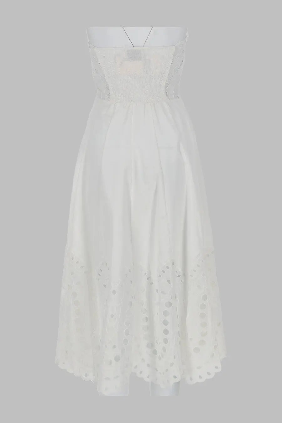 Charo Ruiz women’s abito lungo marlin white white eyelet lace midi dress with fitted bodice and flared skirt