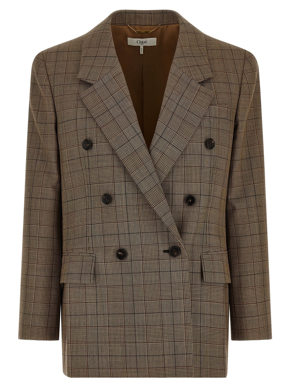 Chloé Check Double Breasted Blazer Brown