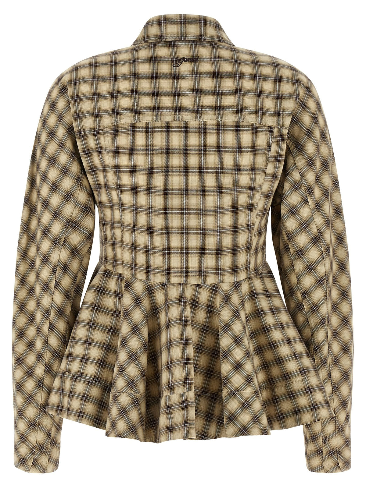 Ganni Check Flannel Peplum Shirt Beige