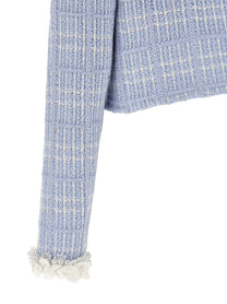 self-portrait Check Knit Jacket Blue