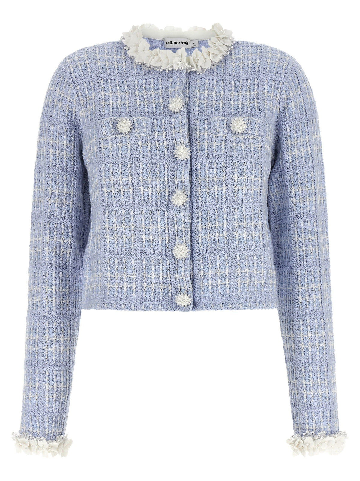 self-portrait Check Knit Jacket Blue