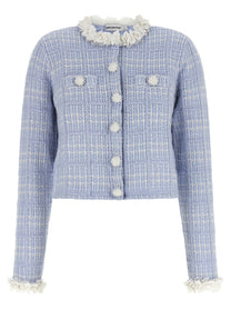 self-portrait Check Knit Jacket Blue