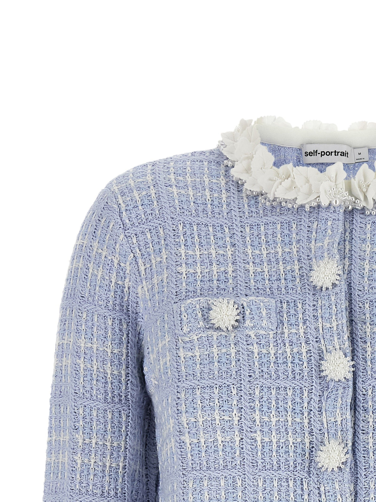 self-portrait Check Knit Jacket Blue
