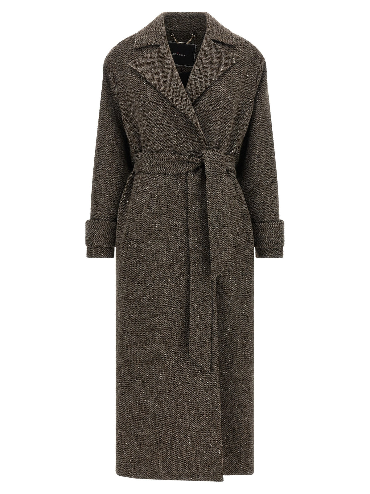 Kiton Chevron Wool Coat Brown