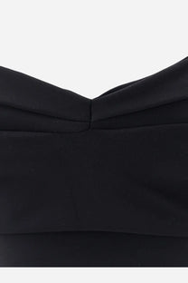 Chiara boni women’s goem satin long dress in black with a structured draped satin bodice neckline