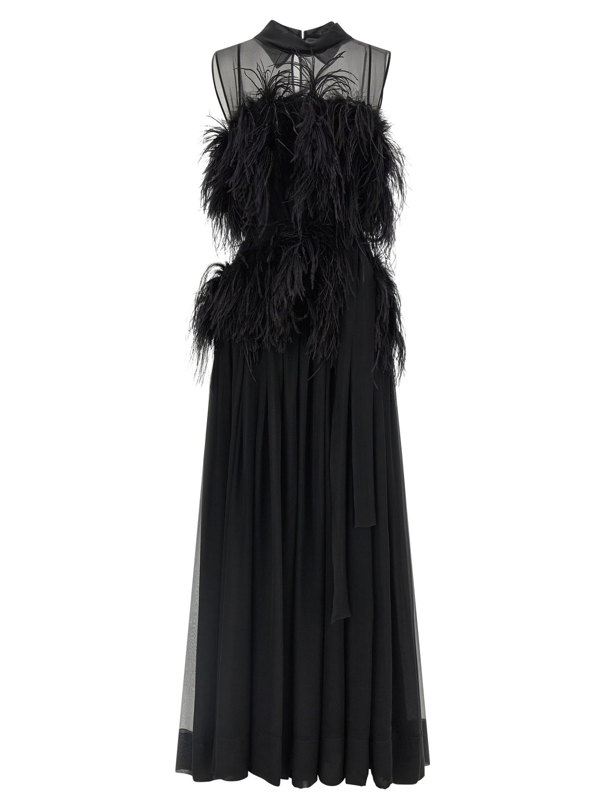 Alberta Ferretti Chiffon and Feather Dress Black
