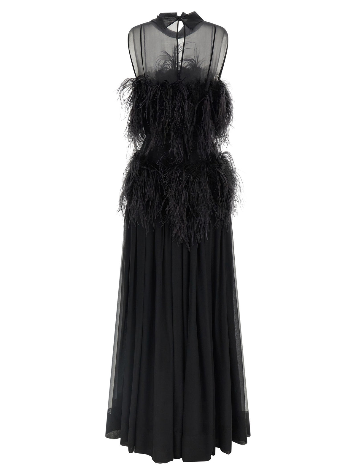 Alberta Ferretti Chiffon and Feather Dress Black