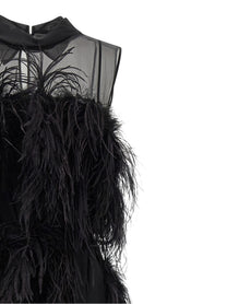Alberta Ferretti Chiffon and Feather Dress Black