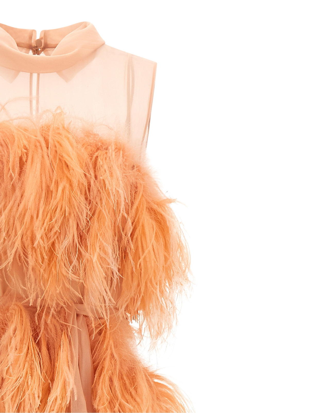Alberta Ferretti Chiffon and Feather Dress Blue