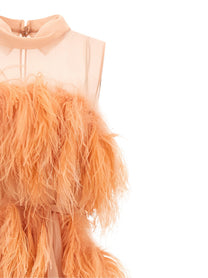 Alberta Ferretti Chiffon and Feather Dress Blue