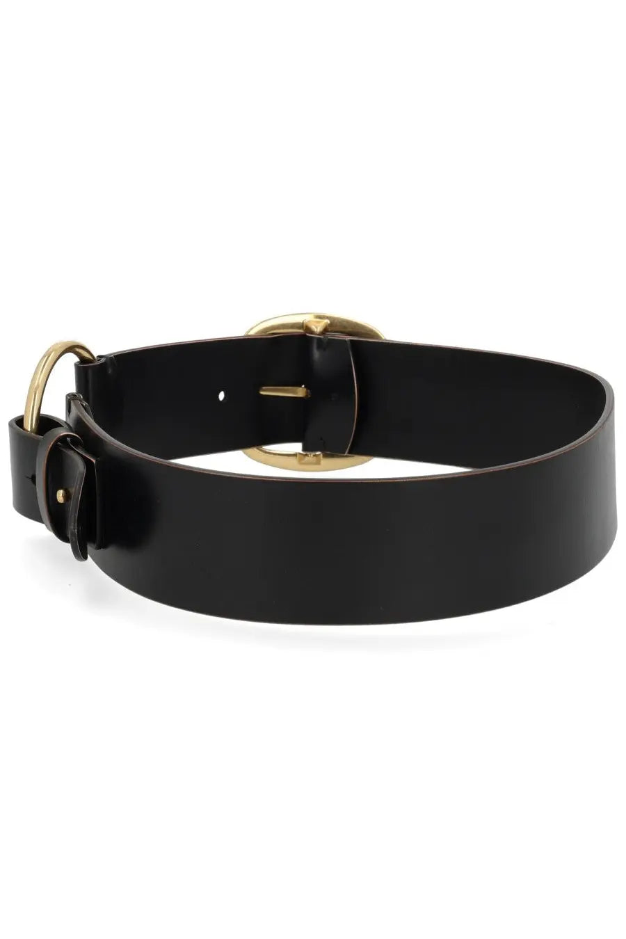 Chloé women’s Anita belt in black leather with a gold toned buckle and ring for stylish waistwear