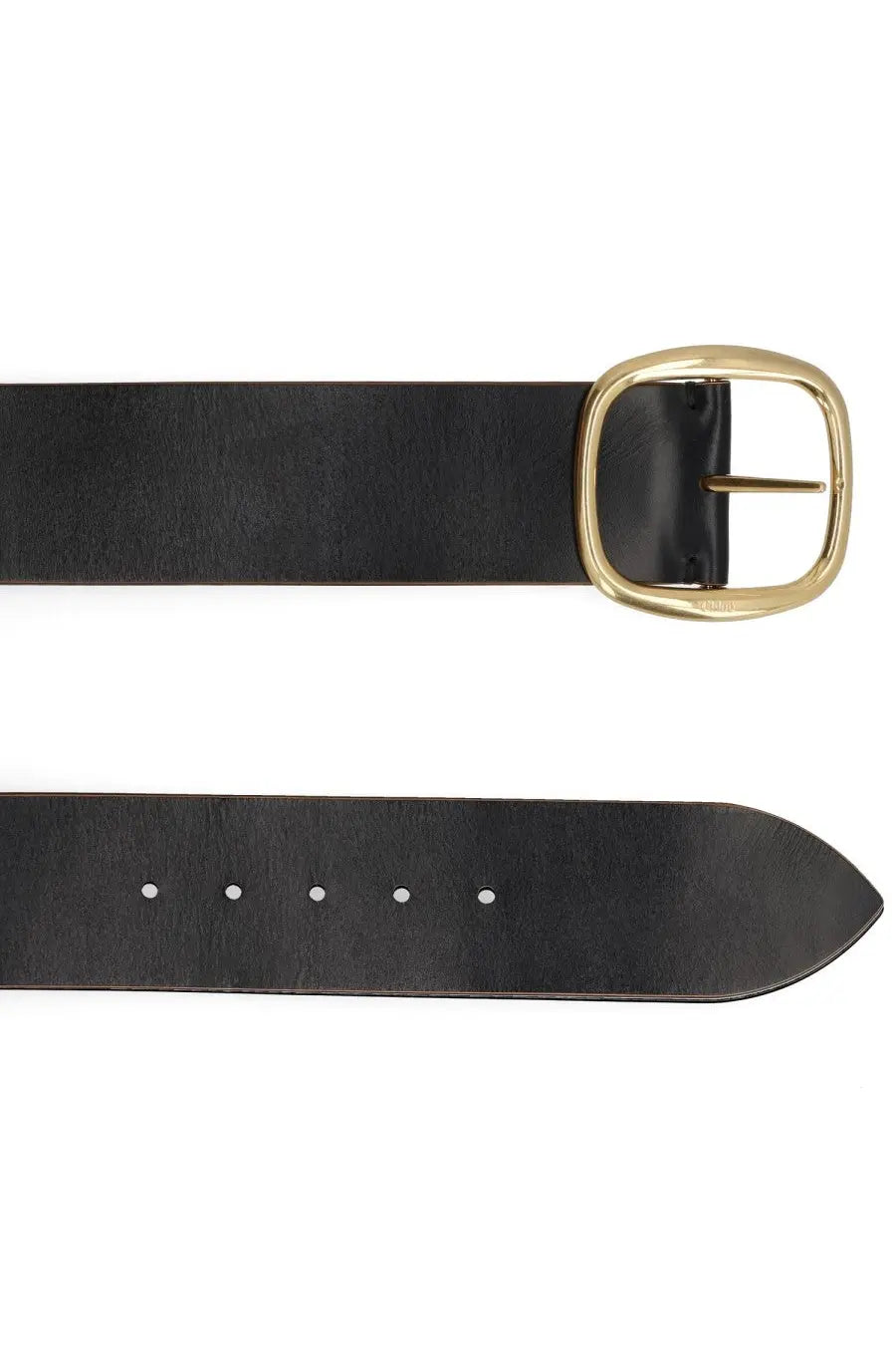 Chloé women’s Anita belt black made of leather with a gold-toned rectangular buckle front view