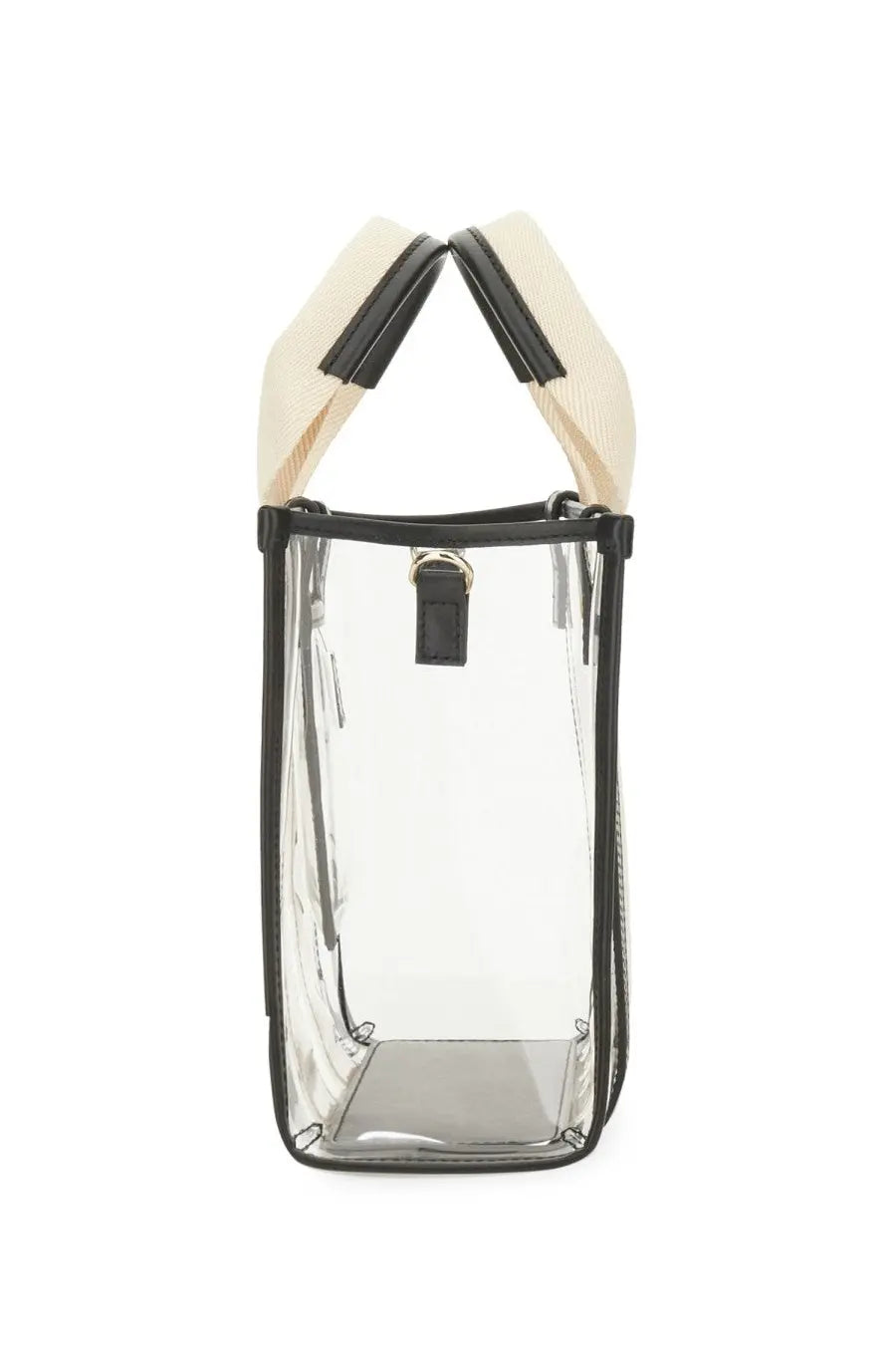 Chloé women’s clear plastic tote bag woody black with black trim and cream-colored fabric handles