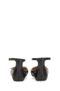 Chloé women’s ballerina misty black leather flat shoes with t-strap design and gold-tone buckle accents