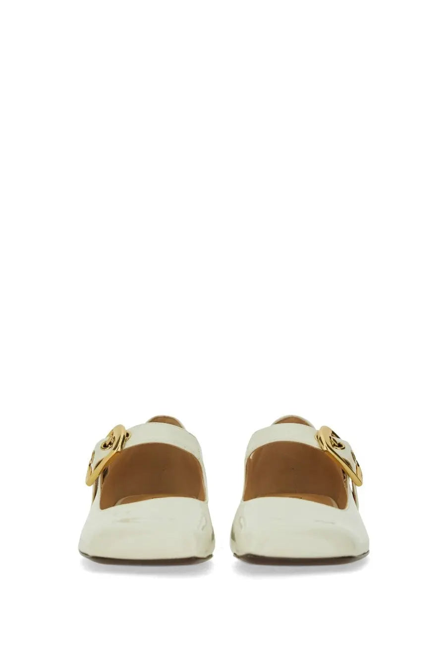 Chloé women’s ballerina polly white cream-colored patent leather mary jane flats with gold-tone buckle details