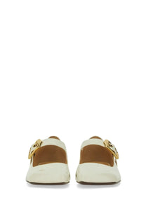 Chloé women’s ballerina polly white cream-colored patent leather mary jane flats with gold-tone buckle details