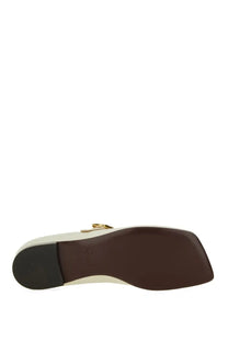 Chloé women’s ballerina polly white leather mule shoe with gold-tone buckle and brown rubber sole