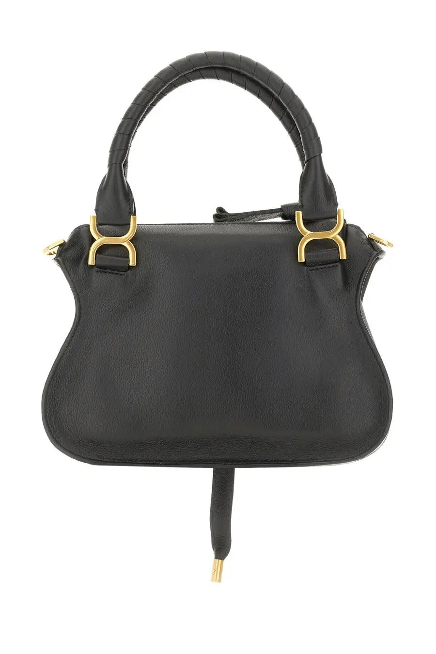 Chloé women’s borsa marcie black black leather handbag with gold-tone hardware and braided handles