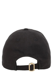 Black chloé women’s baseball cap showing the back with a gold-tone buckle and adjustable strap