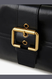 Chloé women’s black shiny buffalo leather shoulder bag with gold-tone rectangular buckle