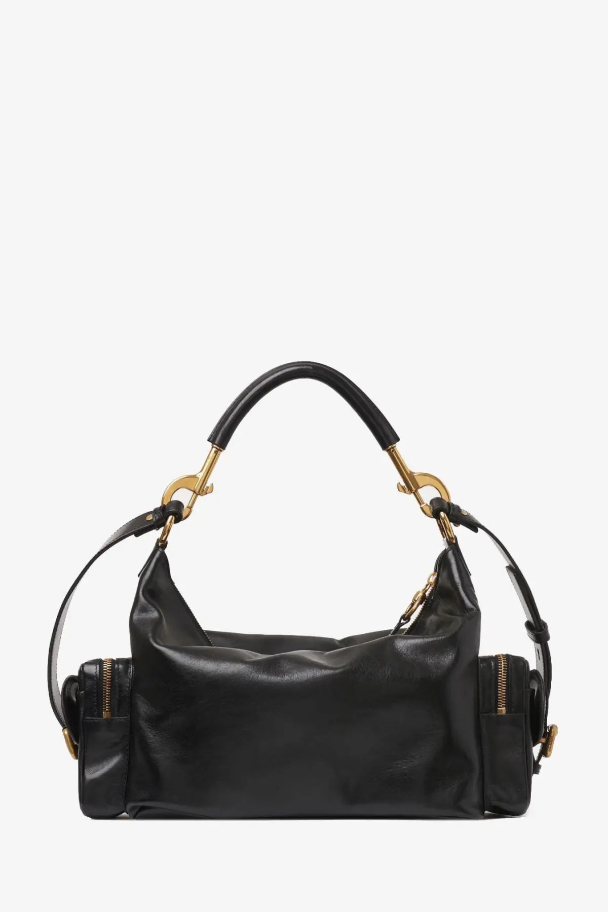 Chloé women’s carry shiny buffalo leather shoulder bag black black leather hobo bag with gold-tone hardware and dual handles