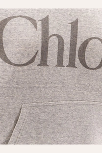 Gray heathered chloé women’s cotton blend sweatshirt with bold dark gray logo across the chest