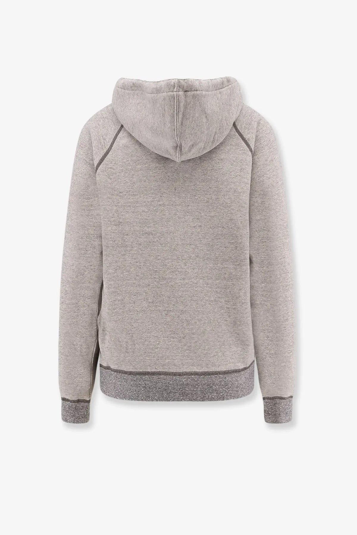 Chloé women’s heather gray cotton blend hooded sweatshirt with dark gray ribbed cuffs hem and sleeve seams