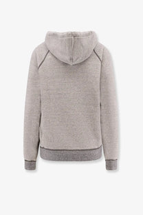 Chloé women’s heather gray cotton blend hooded sweatshirt with dark gray ribbed cuffs hem and sleeve seams