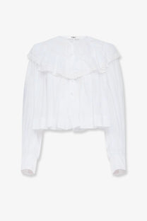 White chloé cotton blouse with layered ruffled detailing and long sleeves for women