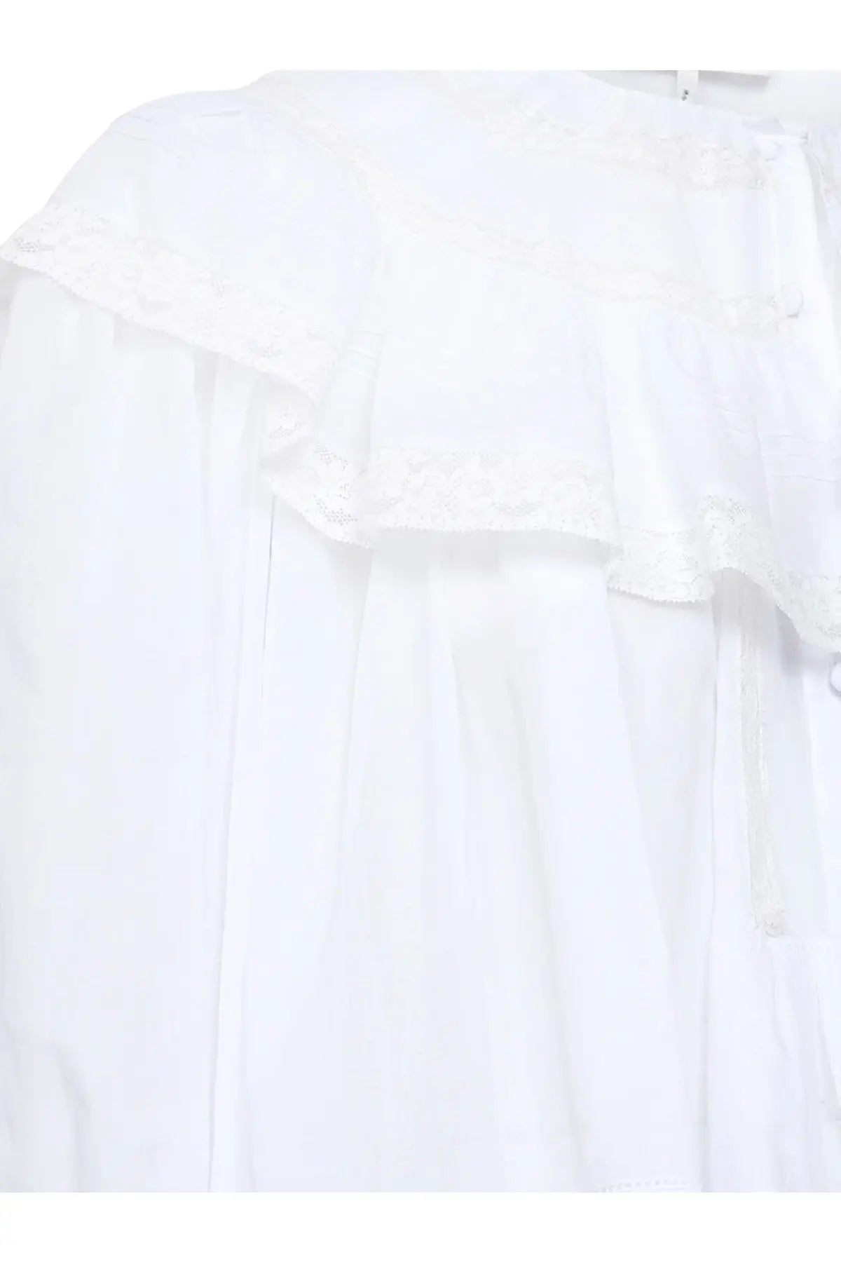 Chloé women’s white cotton shirt with delicate lace trim, soft flowing fabric, and subtle ruffled detailing