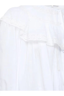 Chloé women’s white cotton shirt with delicate lace trim, soft flowing fabric, and subtle ruffled detailing