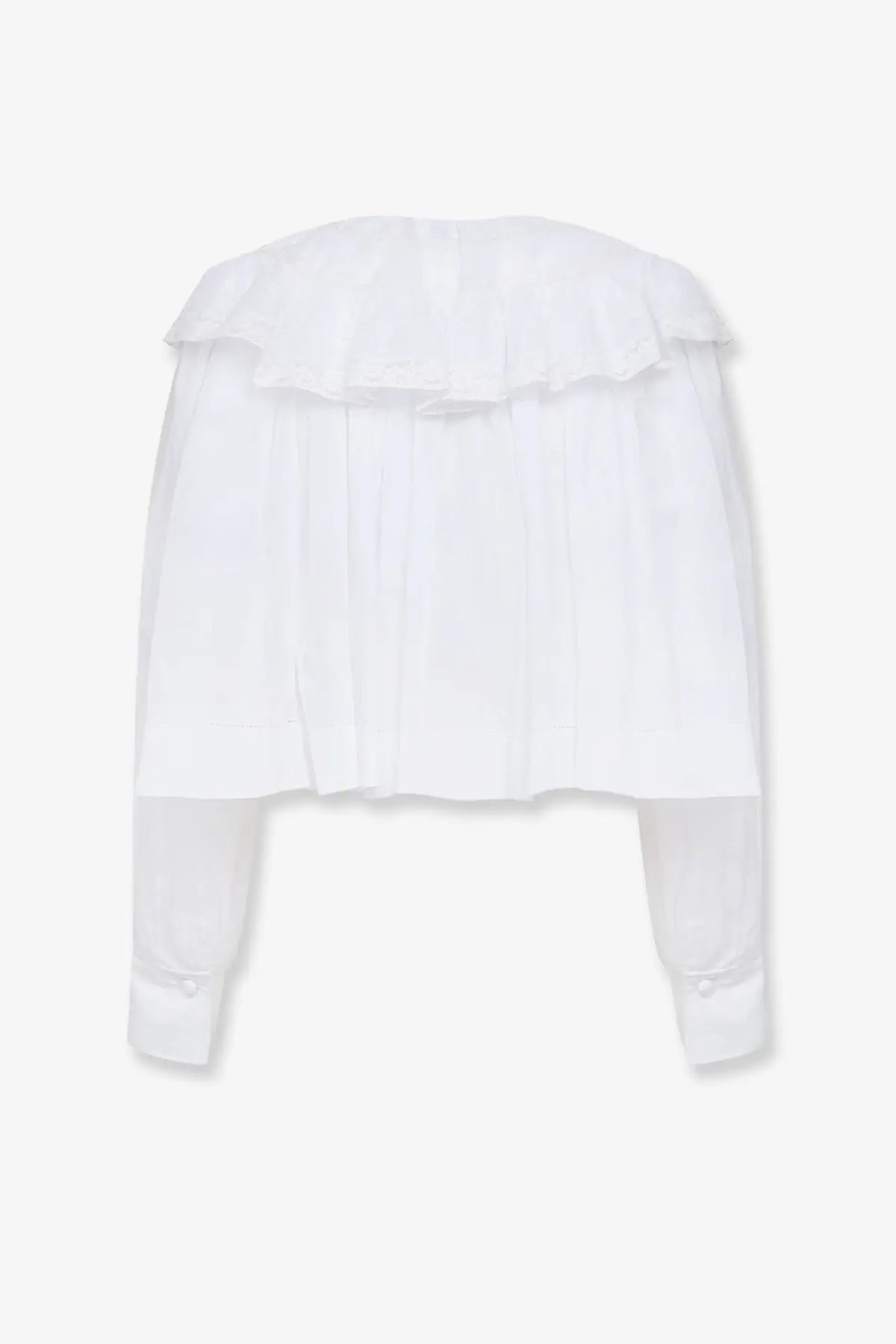 Chloé women’s white cotton shirt with sheer fabric long sleeves and layered ruffle details