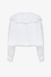 Chloé women’s white cotton shirt with sheer fabric long sleeves and layered ruffle details