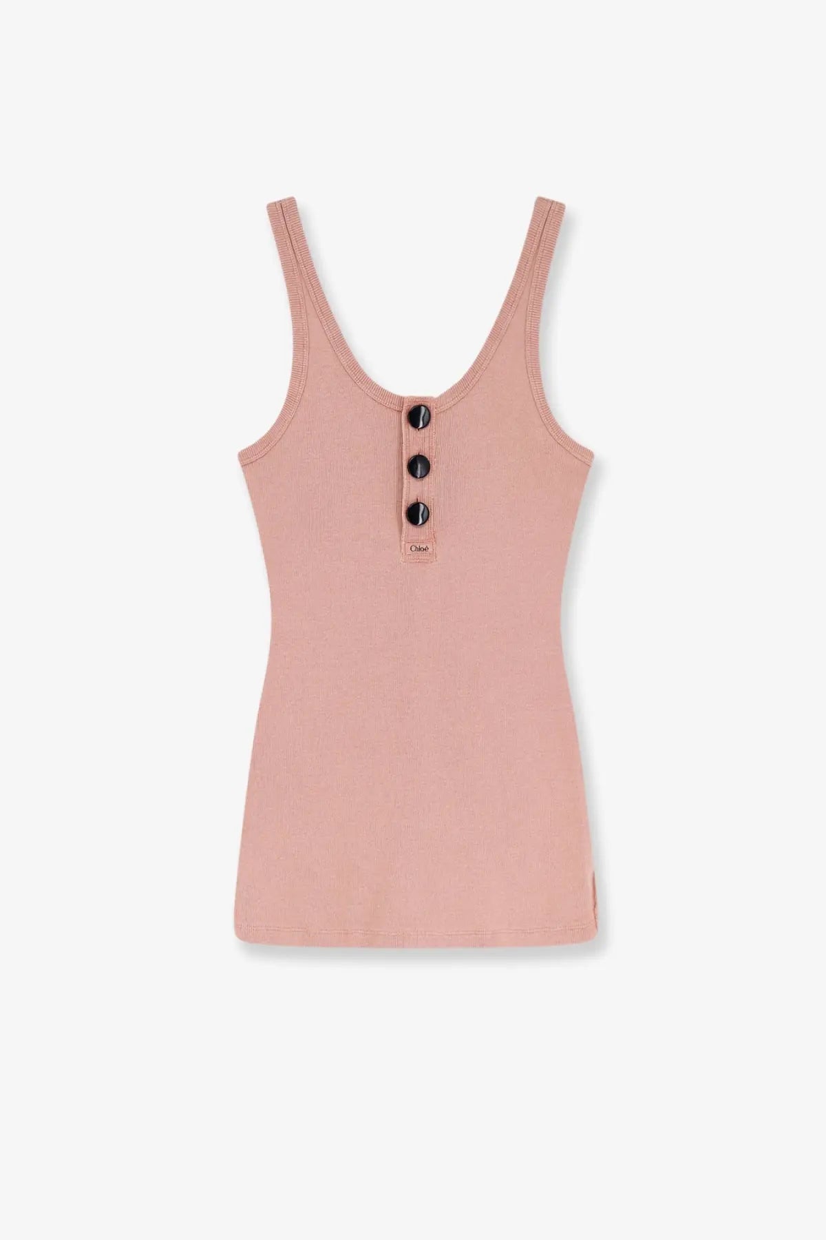 Chloé women’s cotton tank top in soft blush pink with ribbed texture button-front detail and thin straps