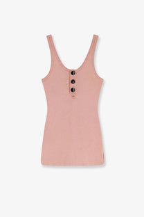 Chloé women’s cotton tank top in soft blush pink with ribbed texture button-front detail and thin straps