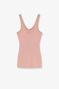 Chloé women’s cotton tank top in soft blush pink ribbed fabric with subtle brand logo at the neckline