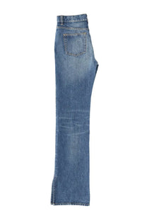 Chloé women’s blue denim pants with straight-leg cut and split ankle detail in durable denim material