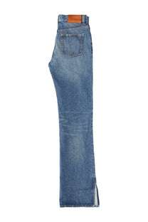 Chloé women’s medium-wash blue denim pants with a straight-leg cut and ankle zipper detail