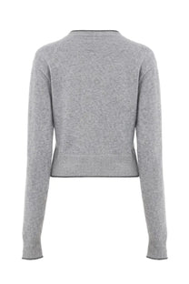 Chloé women’s fitted cardigan in soft heather gray cropped knit with ribbed hem and cuffs