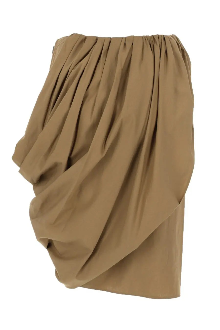 Chloé women’s gonna portafoglio tan cotton popeline skirt with gathered waistband and flowing draped fabric