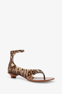 Brown and tan leopard-print chloé jelly tpu sandal with low block heel in black color