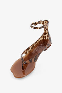 Chloé women’s transparent brown leopard-print jelly TPU sandals with thin ankle strap and small heel in black