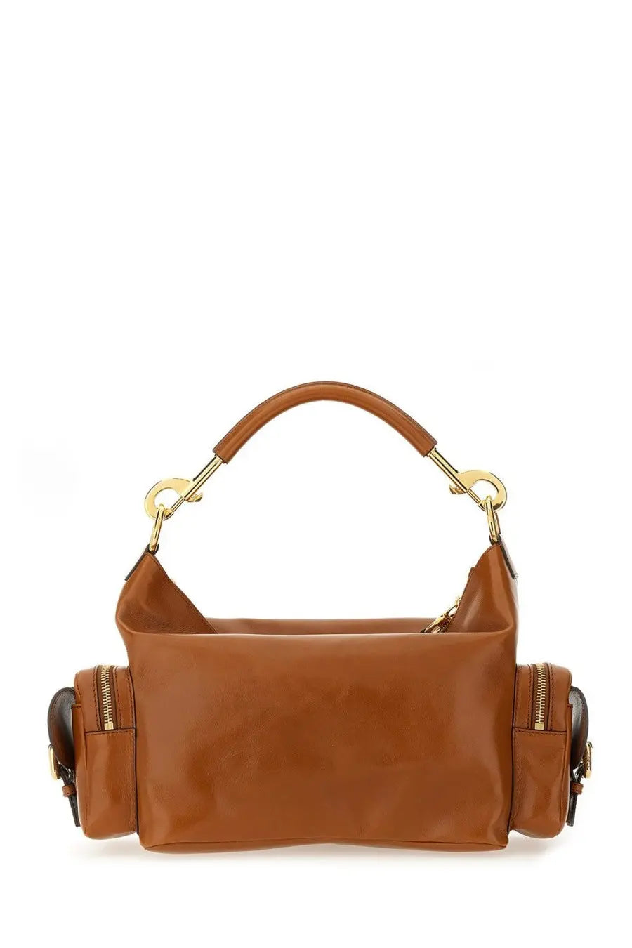 Brown leather chloé women’s camera bag beige with gold-tone hardware and side pockets