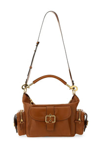 Chloé women’s beige leather camera bag with brown leather, gold-tone hardware, and detachable shoulder strap