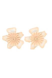 Delicate peach-colored flower-shaped stud earrings with layered petal design from Chloé women’s Orecchini Bloom Blue collection